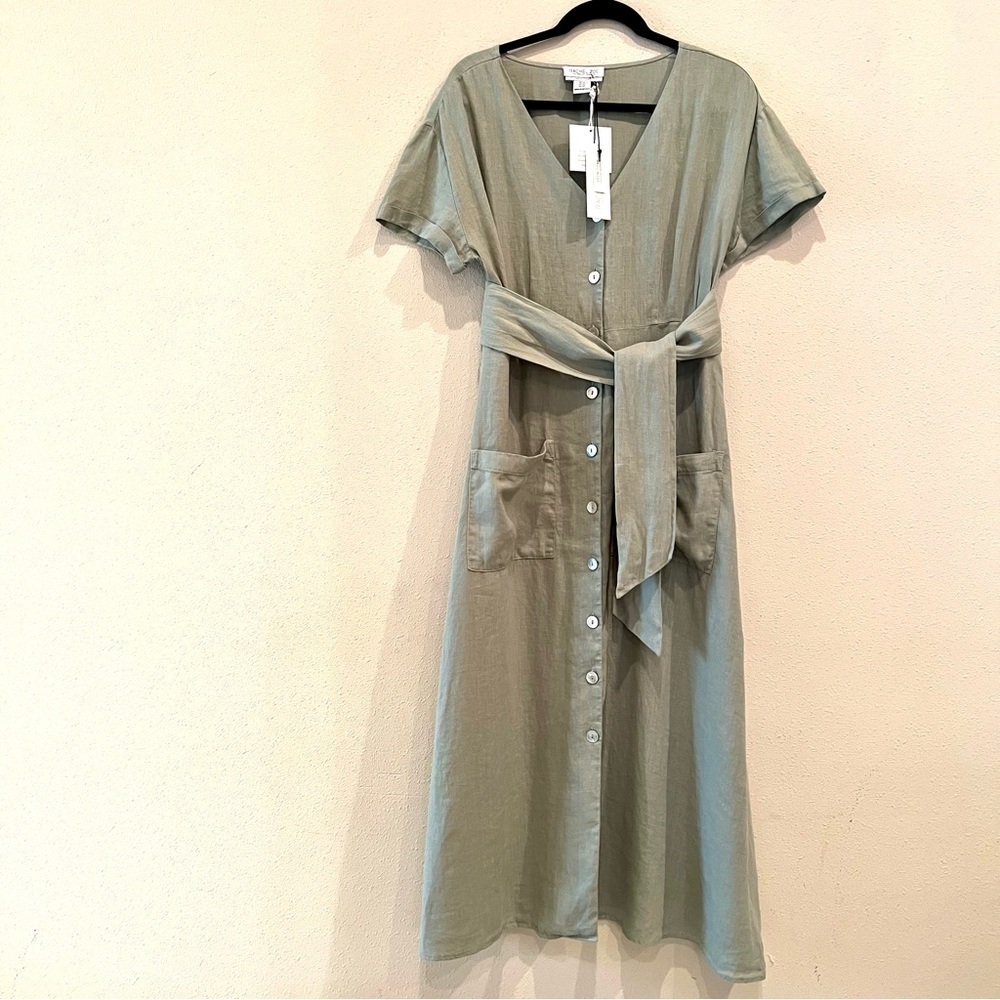 NWT RACHEL ZOE 100% Linen Shirtdress maxi Dress Cottagecore Prairie Boho XS